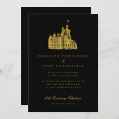 Elegante Château Illustration Black Gold Wedding Einladung (Vorne/Hinten)