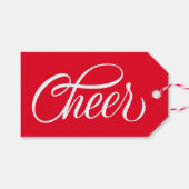 Elegante Cheer Red Script Weihnachtsfeiertag Geschenkanhänger (Vorderseite (Horizontal))