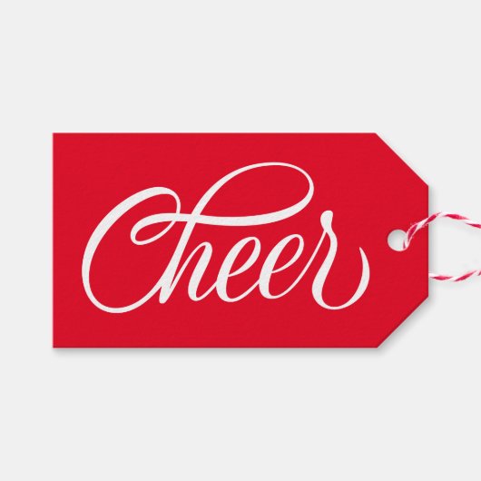 Elegante Cheer Red Script Weihnachtsfeiertag Geschenkanhänger (Vorderseite (Horizontal))