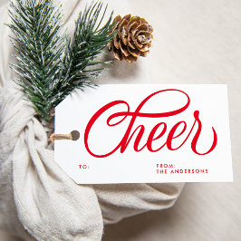 Elegante Cheer Red Script Weihnachtsfeiertag Geschenkanhänger