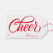 Elegante Cheer Red Script Weihnachtsfeiertag Geschenkanhänger (Vorderseite (Horizontal))