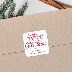 Elegante Cheer Red Script Weihnachtsgeschenk Urlau Quadratischer Aufkleber