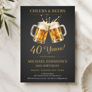 Elegante Cheers and Beers 40. Geburtstagsfeier Einladung