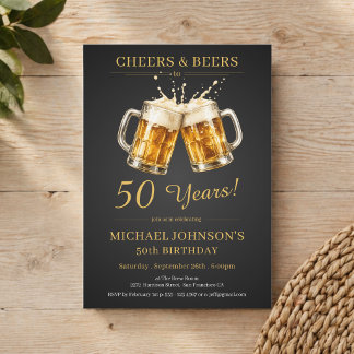 Elegante Cheers and Beers 50. Geburtstagsfeier Einladung