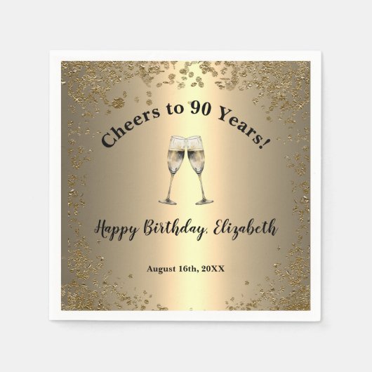 Elegante Cheers Gold 90. Geburtstag Servietten (Vorderseite)