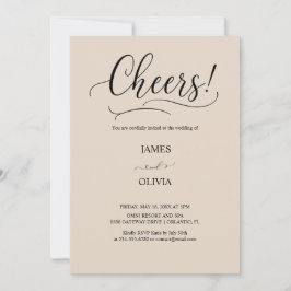 Elegante Cheers! Warme Beige Moderne Schrift Hochz Einladung