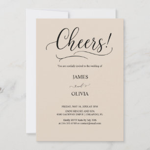 Elegante Cheers! Warme Beige Moderne Schrift Hochz Einladung