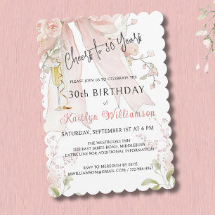 *Elegante Cheers zum 30. Geburtstag Pink Schleife Einladung