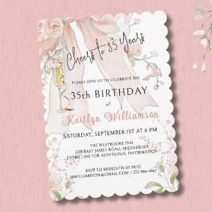 *Elegante Cheers zum 35. Geburtstag Pink Schleife Einladung