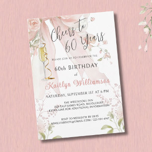 Elegante Cheers zum 60. Geburtstag Rosa Schleife F Einladung