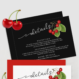Elegante Cherries Schwarz-weiß Red Wedding Details Begleitkarte