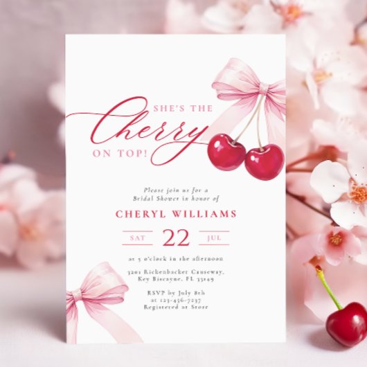 Elegante Cherry am oberen Brautparty Einladung
