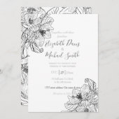 Elegante Cherry Blossom Blume Schwarz-weiß botanis Einladung (Vorne/Hinten)