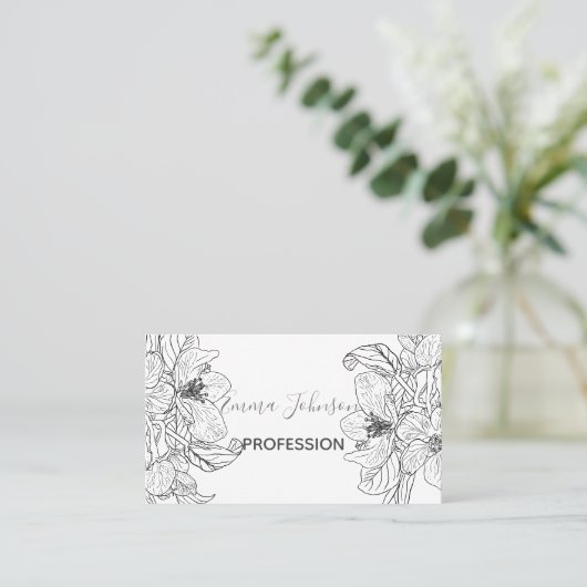 Elegante Cherry Blossom Blume Schwarz-weiß botanis Visitenkarte (Stehend Vorderseite)