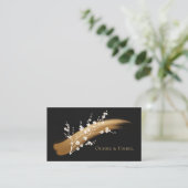Elegante Cherry Blossom Gold Pinselstrich Schwarz Visitenkarte (Stehend Vorderseite)