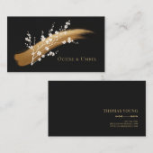 Elegante Cherry Blossom Gold Pinselstrich Schwarz Visitenkarte (Vorne/Hinten)