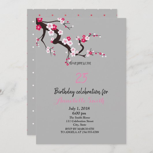 Elegante Cherry Blossom Pink Weiße Blüte Geburtsta Einladung (Vorne/Hinten)