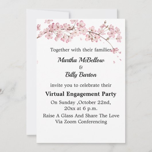 Elegante Cherry Blossom Virtual Engagement Party Einladung (Vorderseite)