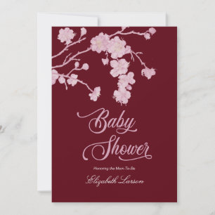 Elegante Cherry Blossoms Baby Shower Burgundy Einladung