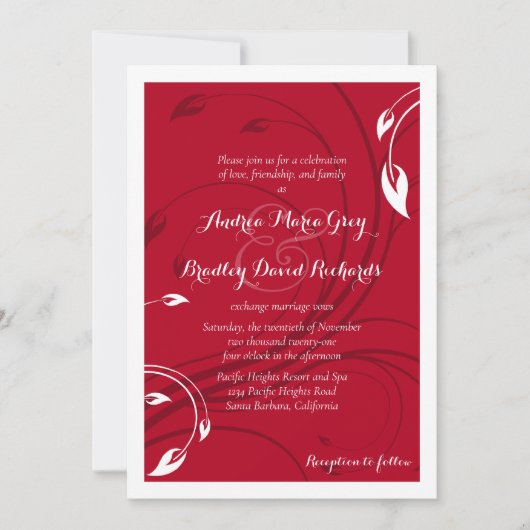 Elegante Cherry Red White Abstrakt Floral Wedding Einladung (Vorderseite)