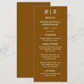 Elegante Chestnut Brown Monogram Wedding Menu Card Menükarte (Vorne/Hinten)