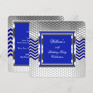 Elegante Chevron Blau Silber Geburtstagsfeier Herr Einladung