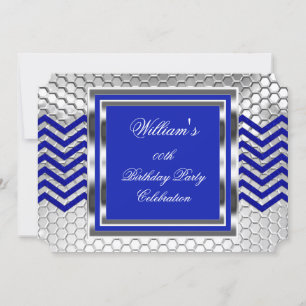 Elegante Chevron Blau Silber Geburtstagsfeier Herr Einladung