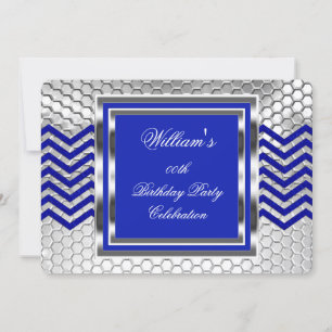 Elegante Chevron Blau Silber Geburtstagsfeier Herr Einladung
