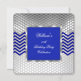 Elegante Chevron Blau Silber Geburtstagsfeier Männ Einladung