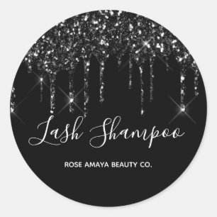 Elegante Chic Black Glitzer Tropfen Script Lash La Runder Aufkleber