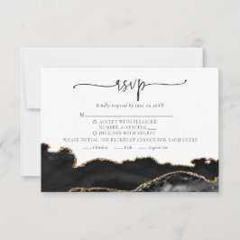 Elegante Chic Black Gold Agate Wedding RSVP Card