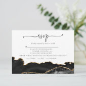 Elegante Chic Black Gold Agate Wedding RSVP Card Karte (Stehend Vorderseite)