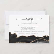 Elegante Chic Black Gold Agate Wedding RSVP Card