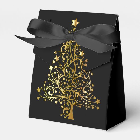 Elegante Chic Black Gold Weihnachtsbaum Gefälligke Geschenkschachtel (Vorderseite)