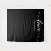 Elegante Chic Black Liebe Script Hintergrund Hochz Wandteppich (Vorderseite (Horizontal))