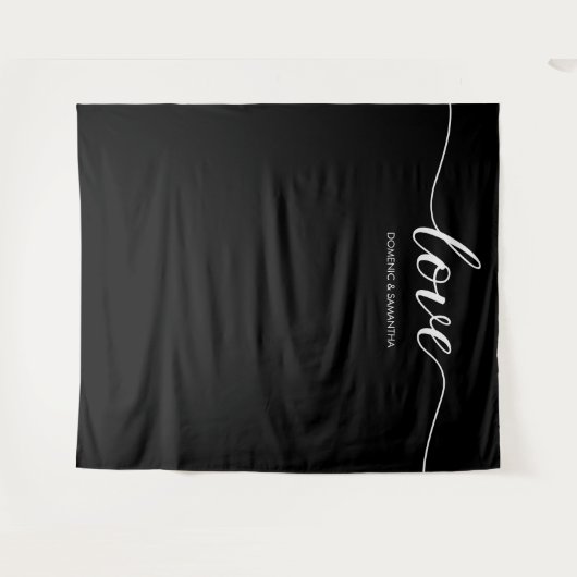 Elegante Chic Black Liebe Script Hintergrund Hochz Wandteppich (Vorderseite (Horizontal))
