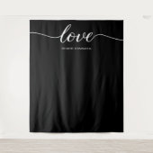 Elegante Chic Black Liebe Script Hintergrund Hochz Wandteppich (Vorderseite)