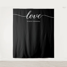 Elegante Chic Black Liebe Script Hintergrund Hochz Wandteppich