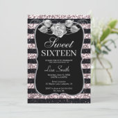 Elegante Chic Black Pink Glitzer Rose Sweet 16 Einladung (Stehend Vorderseite)