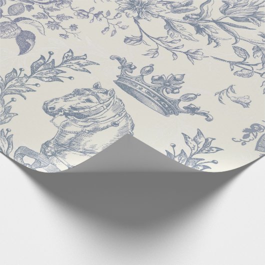 Elegante Chic Blue Beige Reittier Toile Geschenkpapier (Ecke)