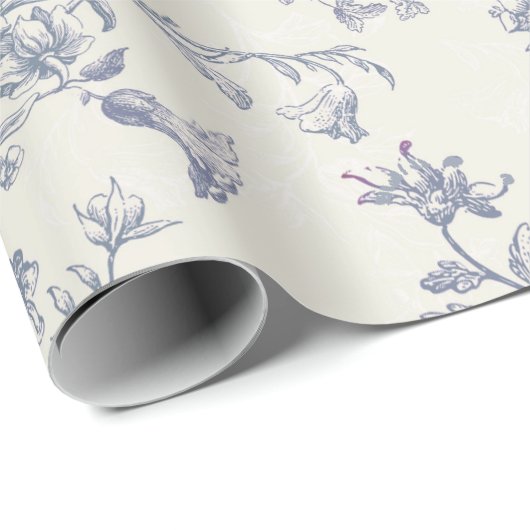 Elegante Chic Blue Beige Reittier Toile Geschenkpapier (Rolleneckpunkt)