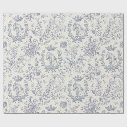 Elegante Chic Blue Beige Reittier Toile Geschenkpapier (Flach)