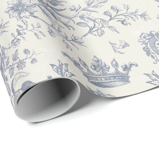 Elegante Chic Blue Beige Reittier Toile Geschenkpapier (Rolleneckpunkt)