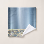 Elegante Chic Blue Metallic Gold Wirbel Badhandtuch Set (Waschlappen)
