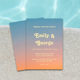 Elegante Chic Blue Orange Sky Sunset Wedding Einladung