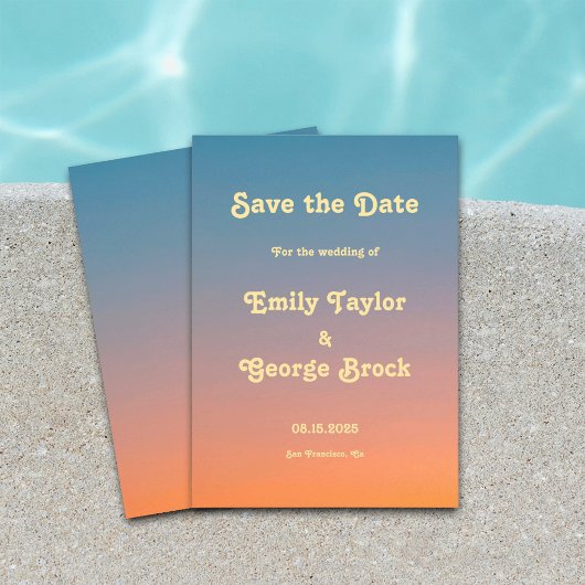Elegante Chic Blue Orange Sky Sunset Wedding Save The Date