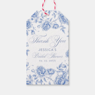Elegante Chic Blue Toile Chinoiserie Brautparty Geschenkanhänger