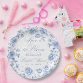 Elegante Chic Blue Toile Chinoiserie Brautparty Pappteller (Party)