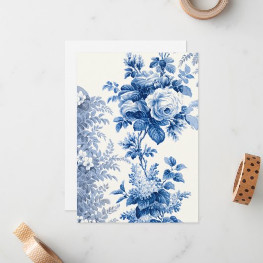 Elegante Chic Blue Vintage Rose Mitteilungskarte (Vorderseite/Rückseite Beispiel)