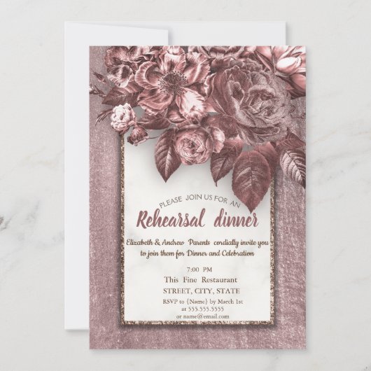 Elegante Chic Blume Burgund Probe Abendessen Einladung (Vorderseite)
